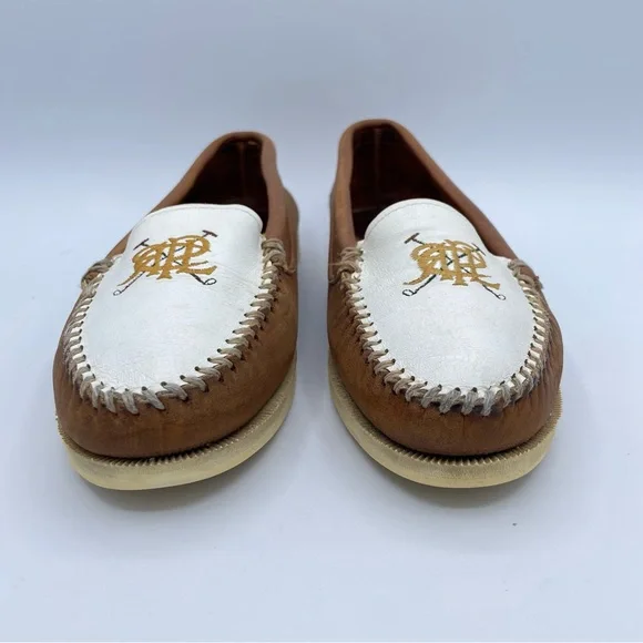 Ralph Lauren Equestrian Loafers 7 1/2 Tan/White - Picture 4 of 16